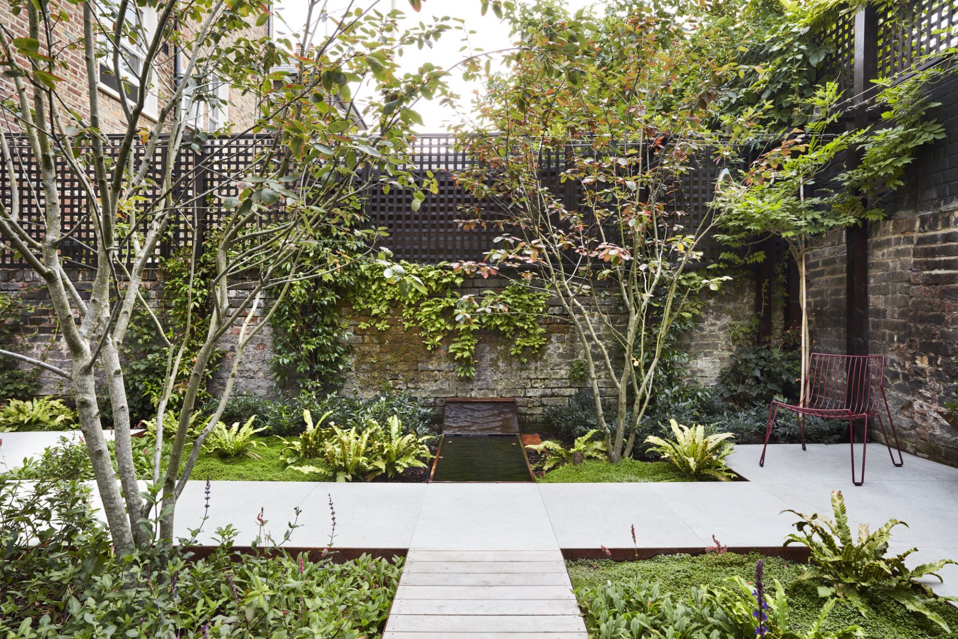 Water feature and outside chair